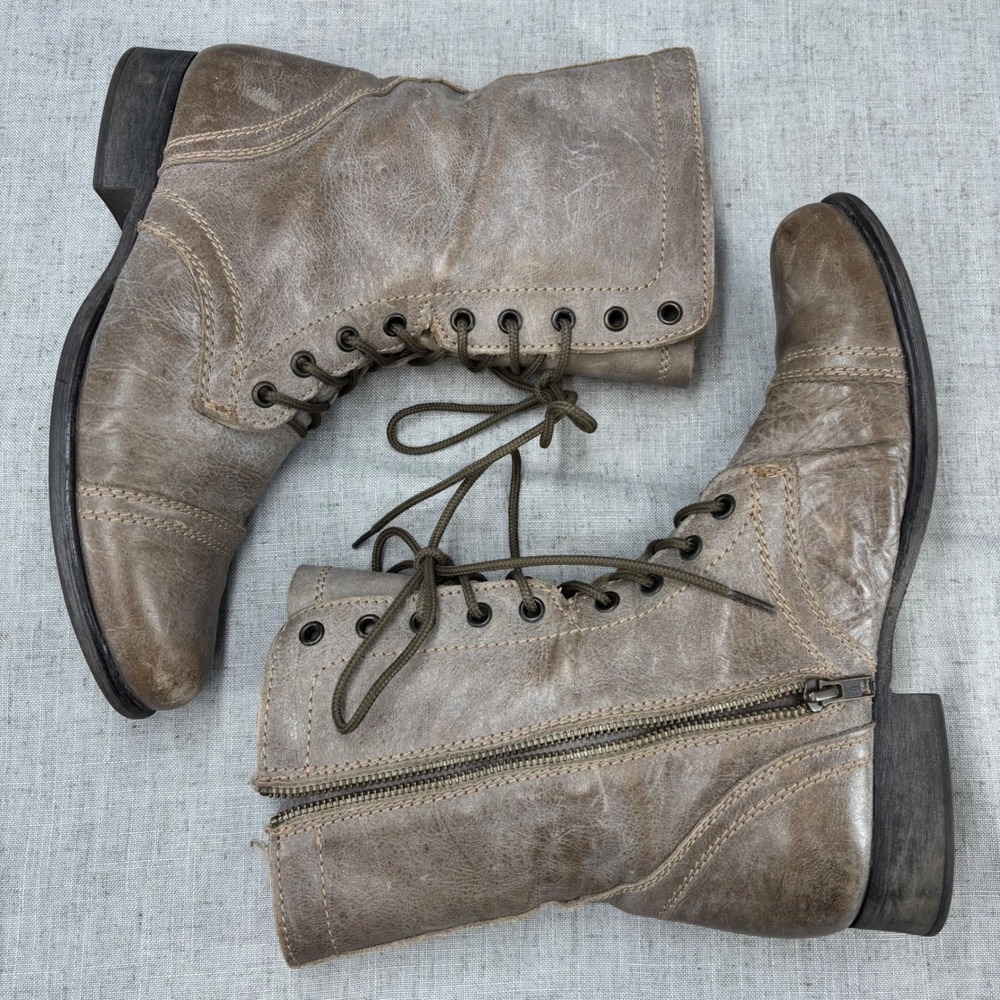 Steve Madden Troopa Boots Taupe Gray Brown Distressed Leather Combat Women's 10 - Picture 9 of 10